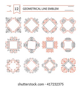 Vector set of geometrical  logo design templates and emblems in trendy linear style isolated on background. Perfect for floral and natural cosmetics concepts. Ethnic frame.