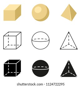 Vector Set of Geometrical Shapes Icons. Color, Outline, Silhouette Symbols
