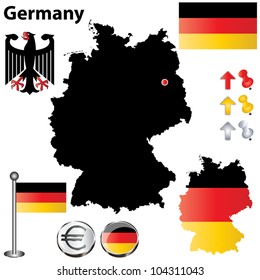 Vector set of Germany country shape with flags and icons isolated on white background