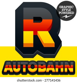 Vector set of Germany flag 3D alphabet. Letter  R