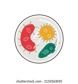  Vector set of germs and bacteria. Icons for medicine.Set of isolated microbes in flat style.Microbes under microscope