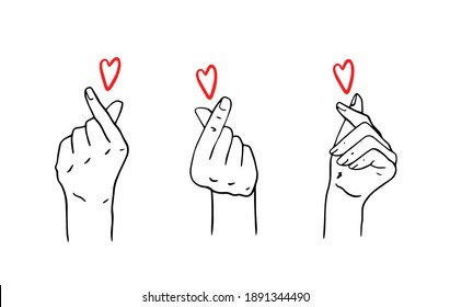 Vektorgrafik-Geste der Liebe Koreanisch. Hand, Symbol, Liebe, Korea. Valentinstag. Handzeichnung