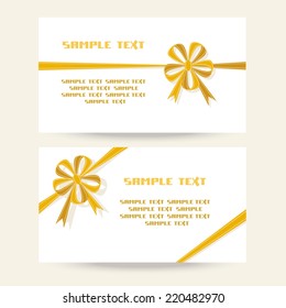 Vector set of gift banner with flower gold bow. Template for greeting, invitation, discount card. Illustration for print, web. Background with text box