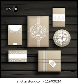 Vector set with gift boxes in crafting paper