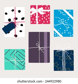 Vector set with gift boxes in crafting paper.  
