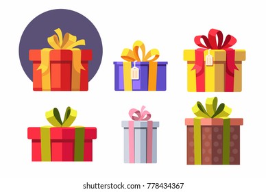 Vector set of gift boxes. Flat vector
