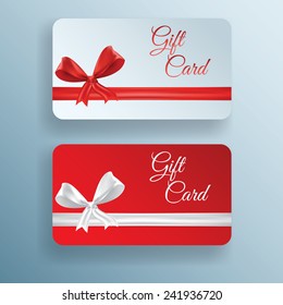 Vector set of gift cards with bows and ribbons, place for text