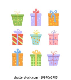 Vector set gift different boxes in flat style.