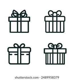 Vector set of gift thin line icons, isolated on a white background.