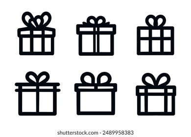 Vector set of gift thin line icons, isolated on a white background.