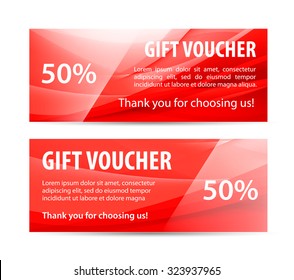Vector set of gift vouchers with wavy shiny blue background. 