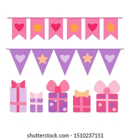 Vector set of gifts and flags for holiday design, cards, invitations.