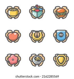 Vector Set of Gifts Icons. Hands with present