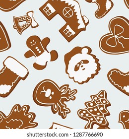 Vector set of gingerbread cookies pattern. Vector illustration, EPS 10