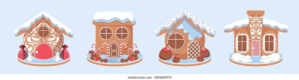 vector set of gingerbread houses, with folk patterns, Christmas sweets