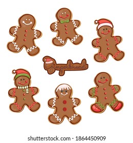 
Vector Set Of Gingerbread Men. Christmas Cookies. New Year's Mood In The Kitchen. Special Icons For Your Christmas Cookie Recipes.