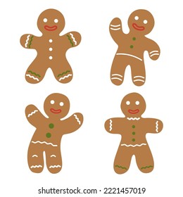 Vector set of gingerbread men. Flat graphics.