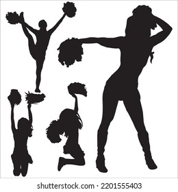 Vector Set Of Girl Cheerleader Silhouettes Illustration Isolated On White Background