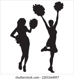 Vector Set Of Girl Cheerleader Silhouettes Illustration Isolated On White Background