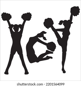 Vector Set Of Girl Cheerleader Silhouettes Illustration Isolated On White Background