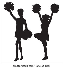 Vector Set Of Girl Cheerleader Silhouettes Illustration Isolated On White Background