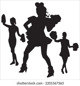 Vector Set Of Girl Cheerleader Silhouettes Illustration Isolated On White Background