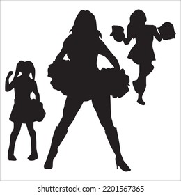 Vector Set Of Girl Cheerleader Silhouettes Illustration Isolated On White Background