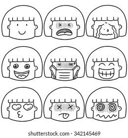 vector set of girl face