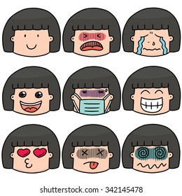 vector set of girl face