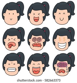 vector set of girl face