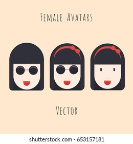 Vector set of girl with glasses character avatars in flat style