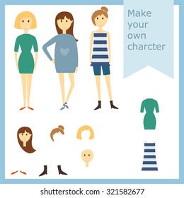 Vector set with girls, dresses and haircuts