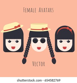 Vector set of girls with glasses character avatars in flat style