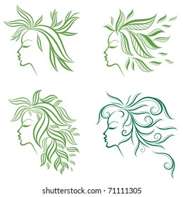 Vector set of girls hair from leafs (from my big "Floral collection")