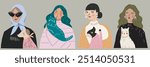 Vector set.
Girls and pets. Hand drawn trendy vector flat illustration.  Design for banner, card, placard, brochure. 