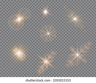 Vector set of glare lighting, twinkle lens flares. Transparent gradient stars, lightning flare. Magic, bright, natural effects. Abstract texture for your design and business.