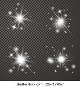 Vector set of glare lighting, twinkle lens flares. Magic, bright, natural effects.