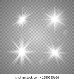 
Vector set of glare lighting, twinkle lens flares. glowing lights effect, flare, explosion and stars. Special effect isolated on transparent background. Vector illustration eps 10.