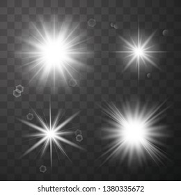 
Vector set of glare lighting, twinkle lens flares. glowing lights effect, flare, explosion and stars. Special effect isolated on transparent background. Vector illustration eps 10.
