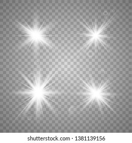 Vector set of glare lighting, twinkle lens flares. glowing lights effect, flare, explosion and stars. Special effect isolated on transparent background. Vector illustration eps 10.