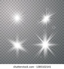 
Vector set of glare lighting, twinkle lens flares. glowing lights effect, flare, explosion and stars. Special effect isolated on transparent background. Vector illustration eps 10.