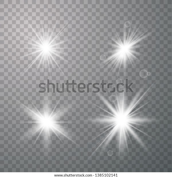 \
Vector set of\
glare lighting, twinkle lens flares. glowing lights effect, flare,\
explosion and stars. Special effect isolated on transparent\
background. Vector illustration eps\
10.