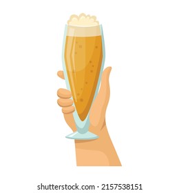 Vector set of a glass of beer in hand. Alcoholic beverages.