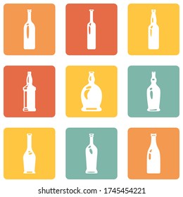 Juego de vectores de iconos de botellas de vidrio. Símbolos alcohólicos