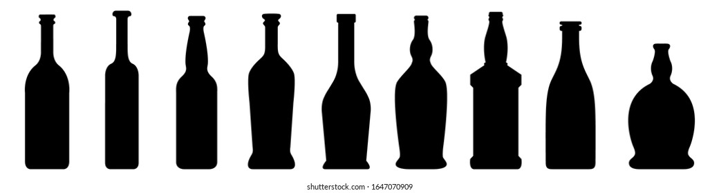 Vector Set of Glass Bottle Silhouette on White Background