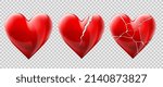 Vector set of glass broken hearts. Templates are isolated on a transparent background.