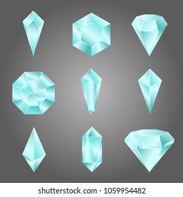 Vector set of glass crystals and gemstones 