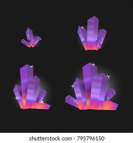 Vector set of glass crystals isolated on a transparent background. Crystals evolution from small to large