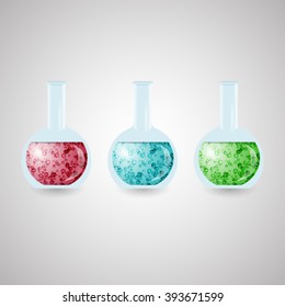 Vector set of glass flasks with colorful liquids