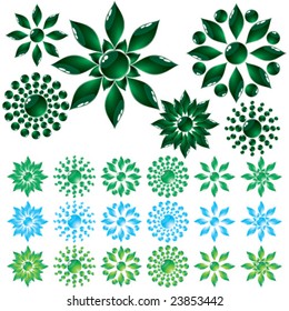 Vector  Set glass flower Green and Blue (Raster version 25481986)